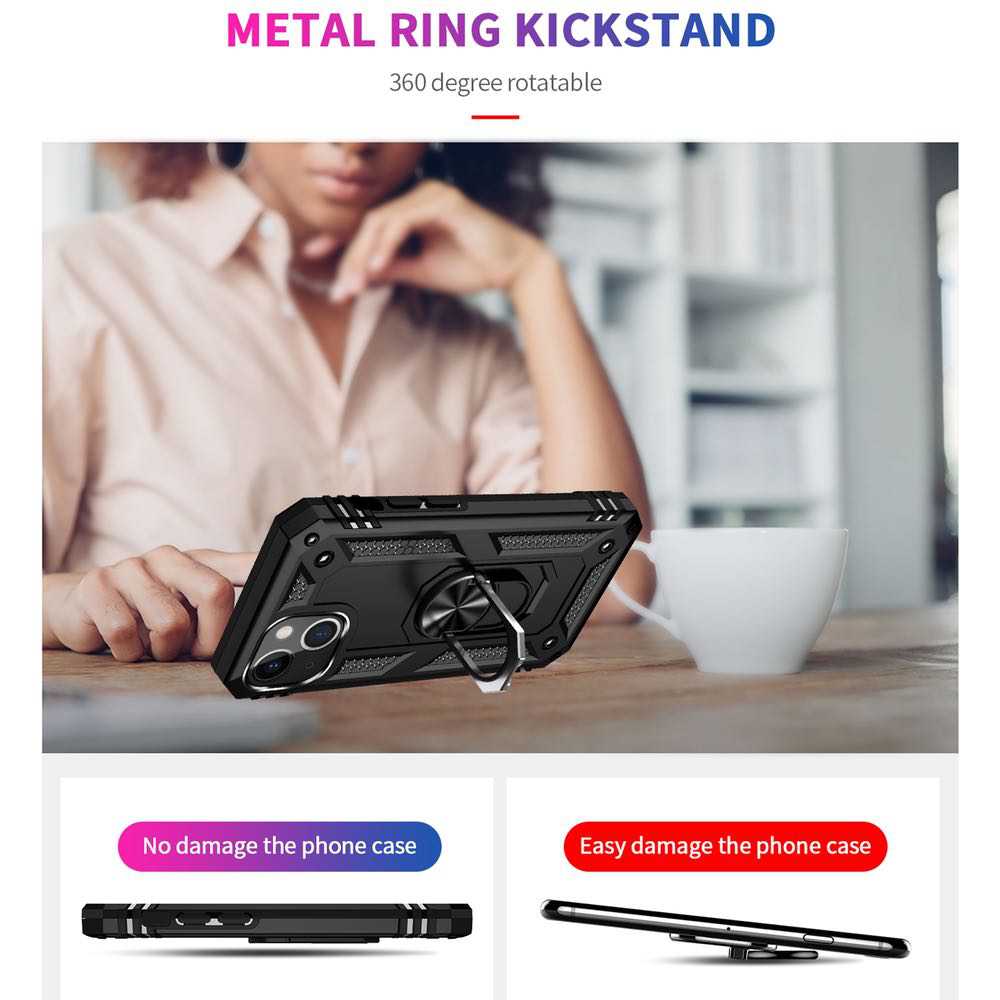 iPhone 13 Case With Metal Ring Rotating Holder - Black
