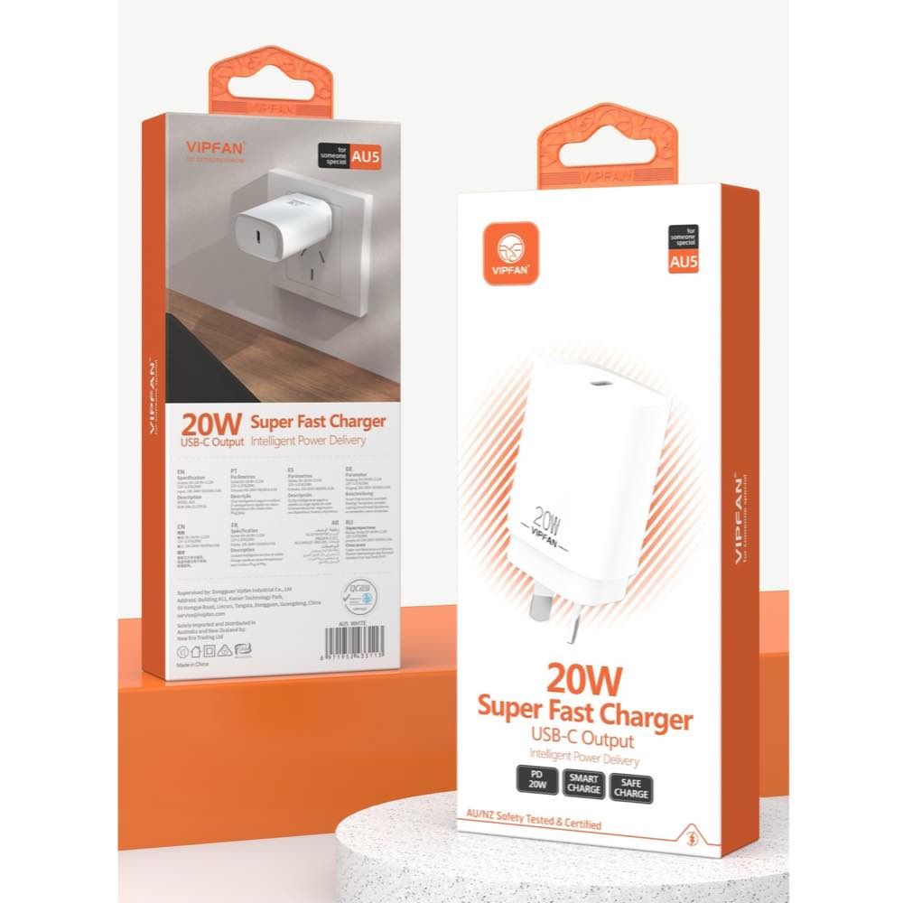 USB C Wall Charger PD 20W Super Fast Charge - White