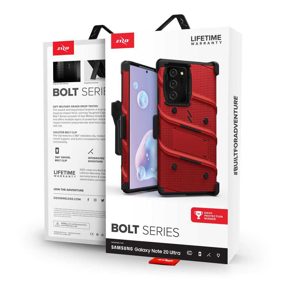ZIZO Bolt Samsung Galaxy Note 20 Ultra Case - Red & Black
