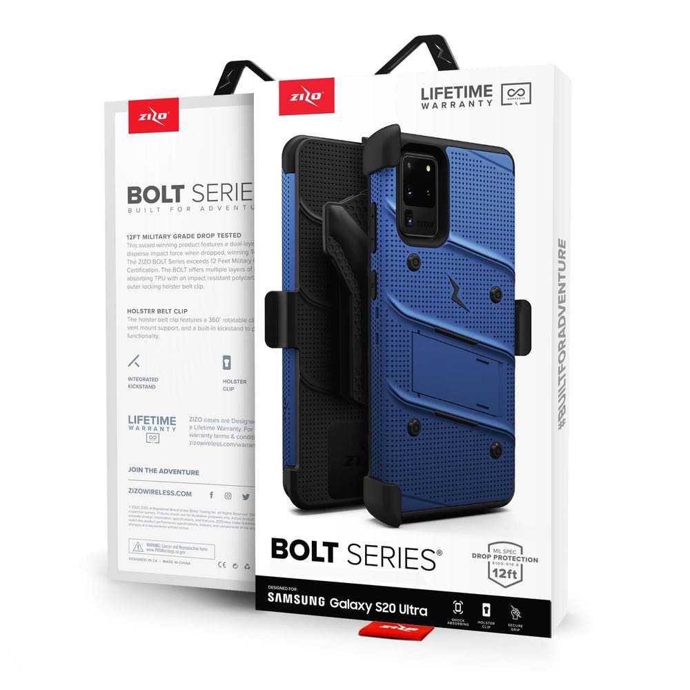 Samsung Galaxy S20 Ultra ZIZO Bolt Tough Case - Blue & Black