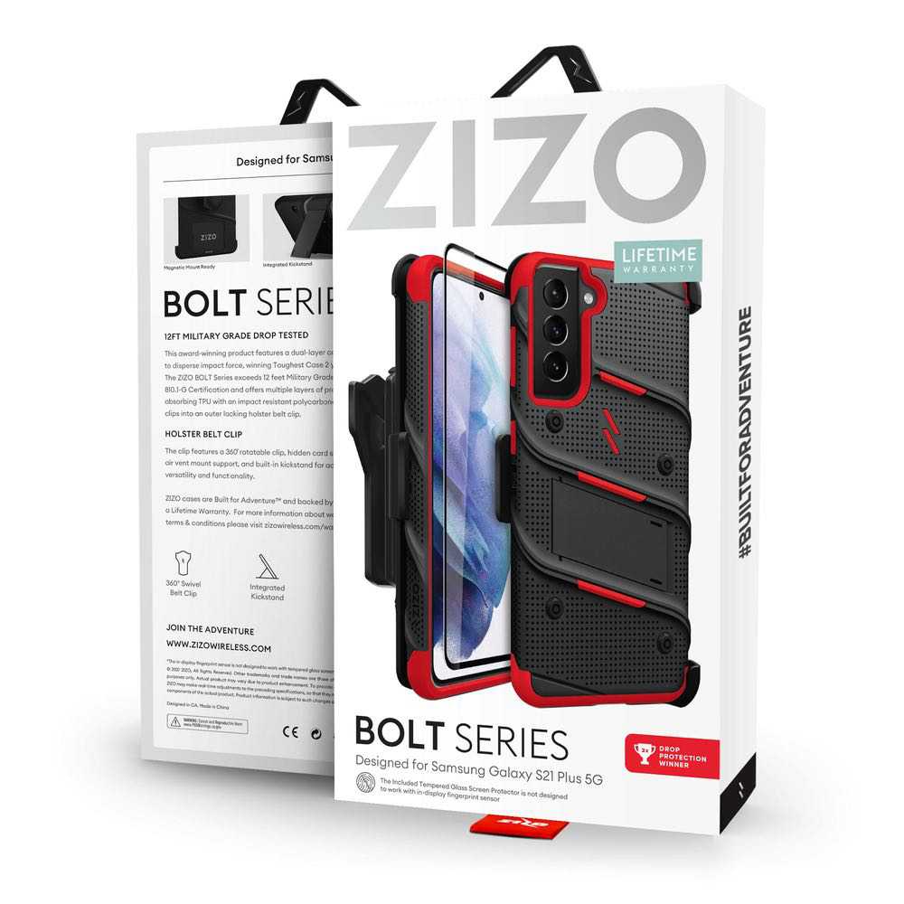 Samsung Galaxy S21 Plus Case ZIZO Bolt Series - Black & Red