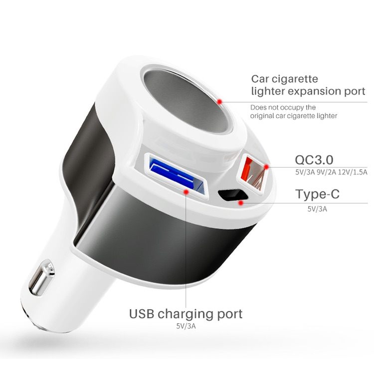 Car Charger 4 in 1 Cigarette Hole with Safety Hammer