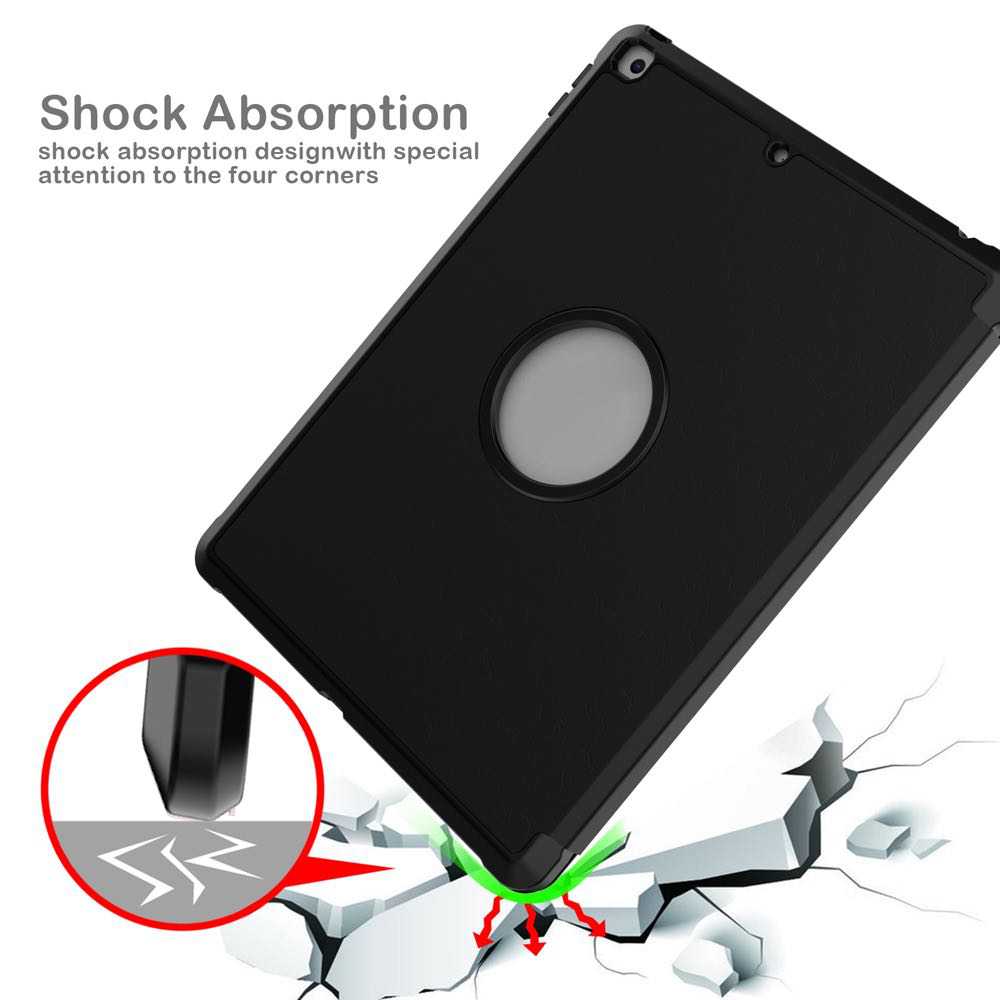 iPad 9/8/7 10.2 Case Shockproof Flip PU Leather - Black
