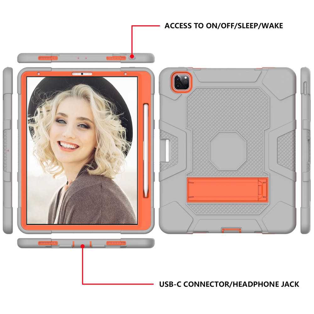 iPad Pro 12.9 4th Generation 2020 Case Shockproof Protective - Grey Orange