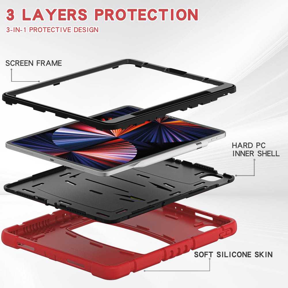 iPad Pro 12.9 2022/2021 Case Shockproof 3-Layer Protection - Red