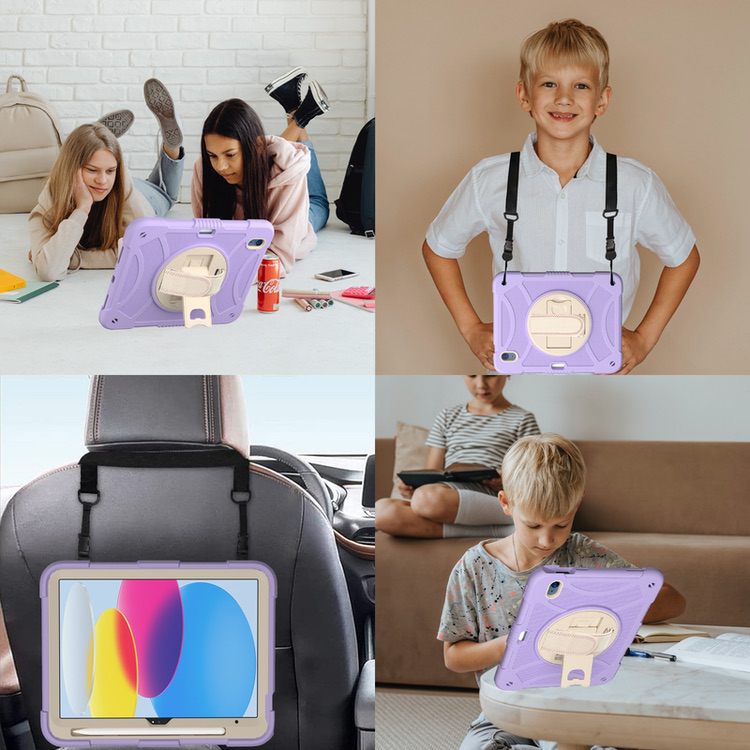 iPad 10 2022 Case Shockproof With Pen Slot & Shoulder Strap - Purple