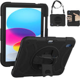 iPad 10 2022 Case Shockproof With Pen Slot & Shoulder Strap - Black