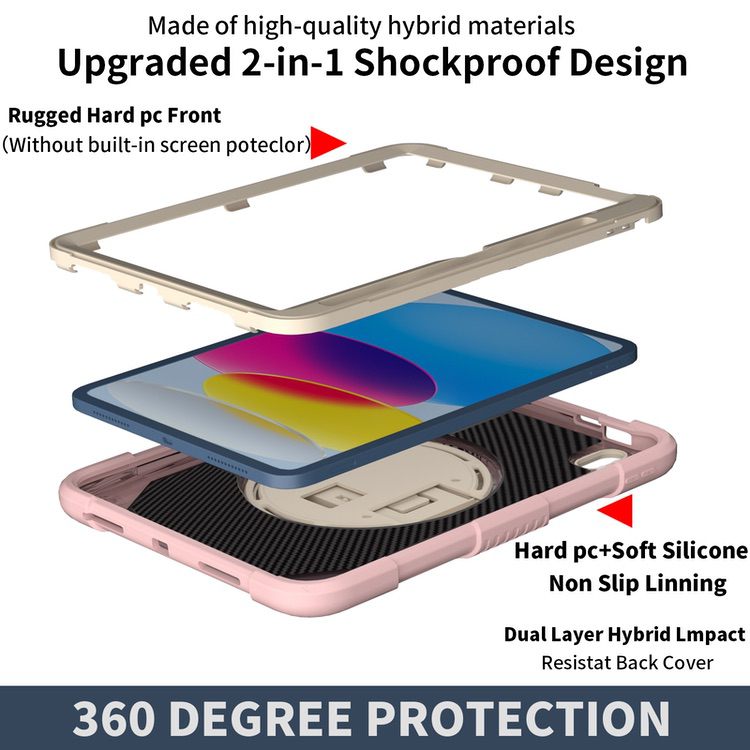 iPad 10 2022 Case Shockproof With Pen Slot & Shoulder Strap - Pink