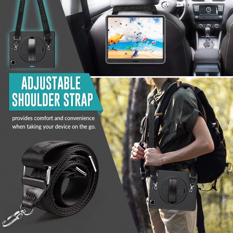 iPad Pro 12.9 Case Shockproof With Pencil Slot & Shoulder Strap - Black