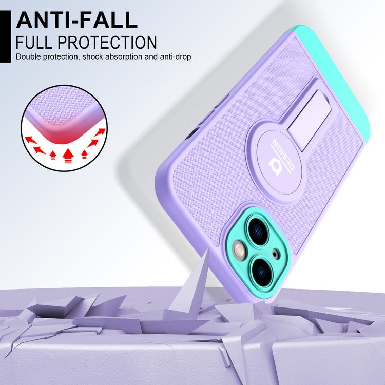 iPhone 13 Case Shockproof Protective With Stand - Purple + Light Green