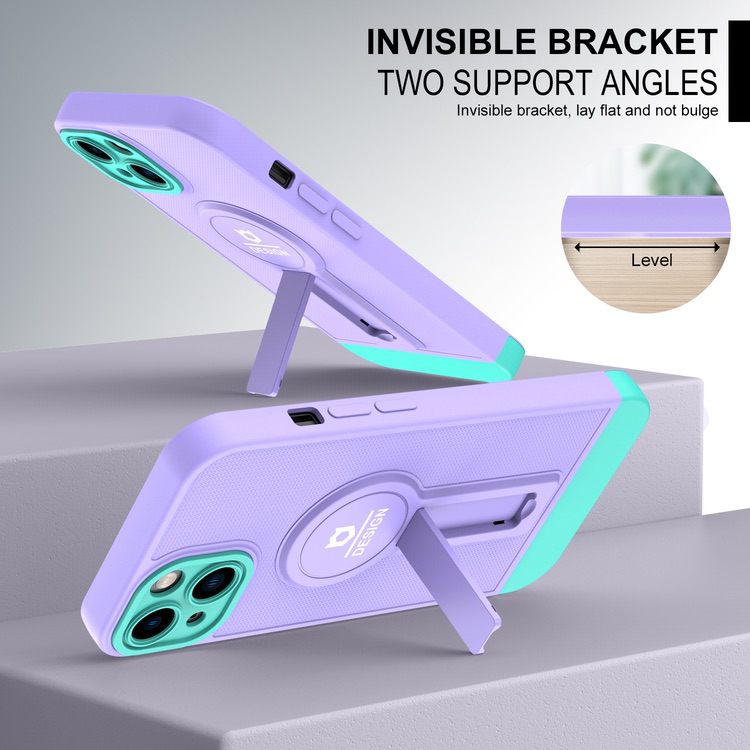 iPhone 13 Case Shockproof Protective With Stand - Purple + Light Green