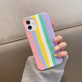 iPhone 13 Pro Case Herringbone Texture - Rainbow Pink