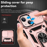 iPhone 14 Case With Camera Shield Cover & Ring Holder - Rose Gold
