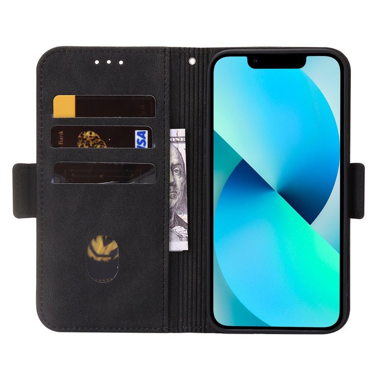 iPhone 14 Plus Case Embossing Stripe RFID Secure Wallet - Black