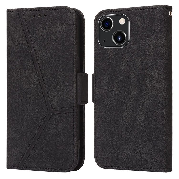 iPhone 14 Plus Case Embossing Stripe RFID Secure Wallet - Black