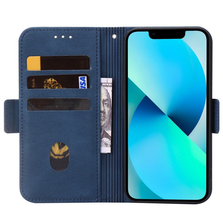 iPhone 14 Plus Case Embossing Stripe RFID Secure Wallet - Blue