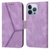 iPhone 14 Pro Case Embossing Stripe RFID Secure Flip Wallet - Purple