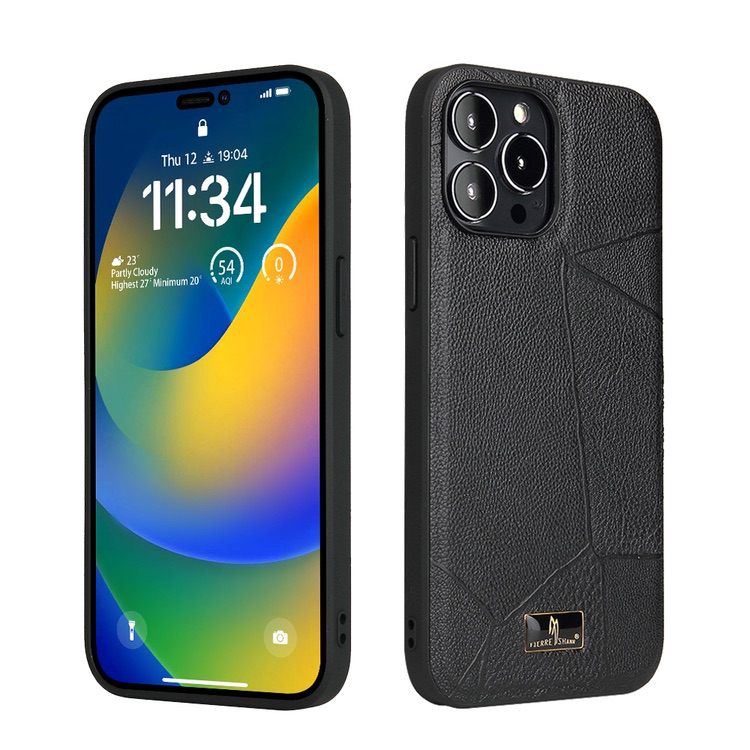 iPhone 14 Pro Case Fierre Shann Leather Texture - Black