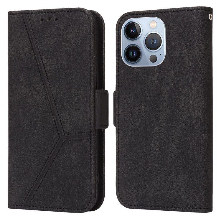 iPhone 14 Pro Max Case Embossing Stripe RFID Secure Wallet - Black