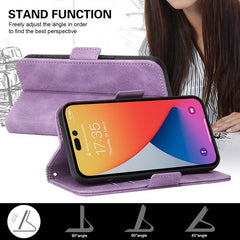 iPhone 14 Pro Max Case Embossing Stripe RFID Secure Wallet - Purple