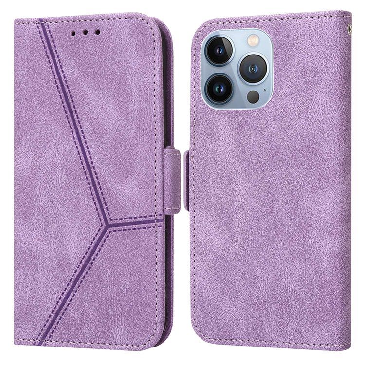 iPhone 14 Pro Max Case Embossing Stripe RFID Secure Wallet - Purple