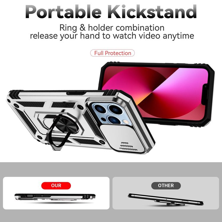 iPhone 14 Pro Max Case With Camera Shield Cover & Ring Holder - Black