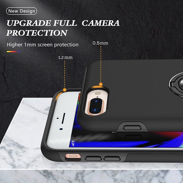 iPhone 8 Plus / iPhone 7 Plus Case with Metal Ring Holder - Black