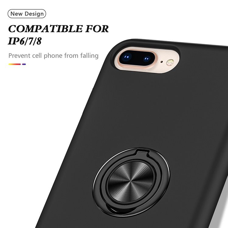 iPhone 8 Plus / iPhone 7 Plus Case with Metal Ring Holder - Black