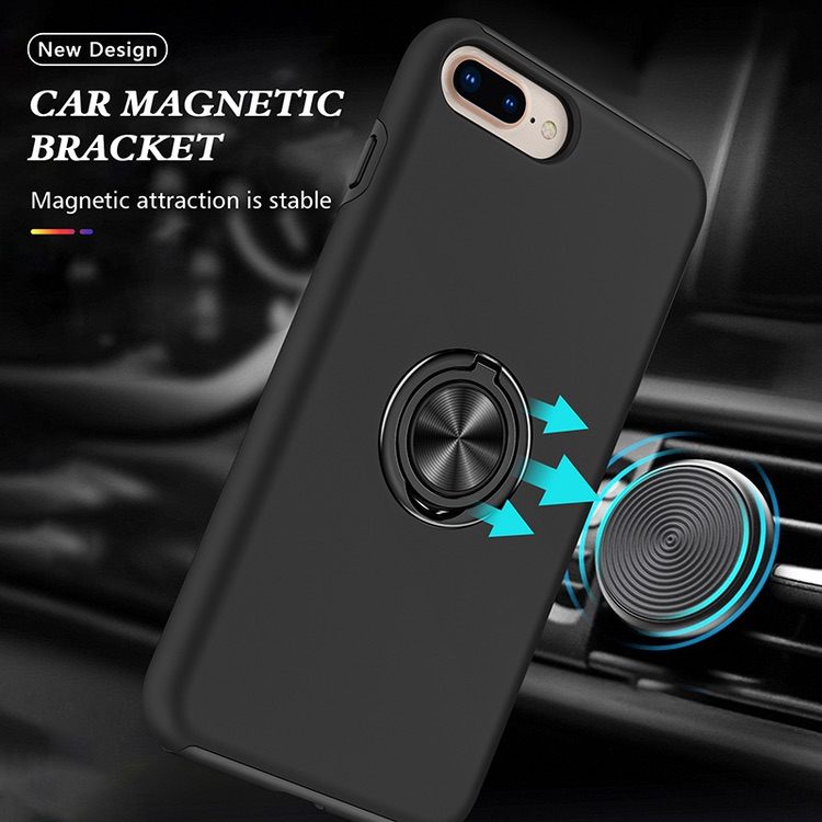 iPhone 8 Plus / iPhone 7 Plus Case with Metal Ring Holder - Black