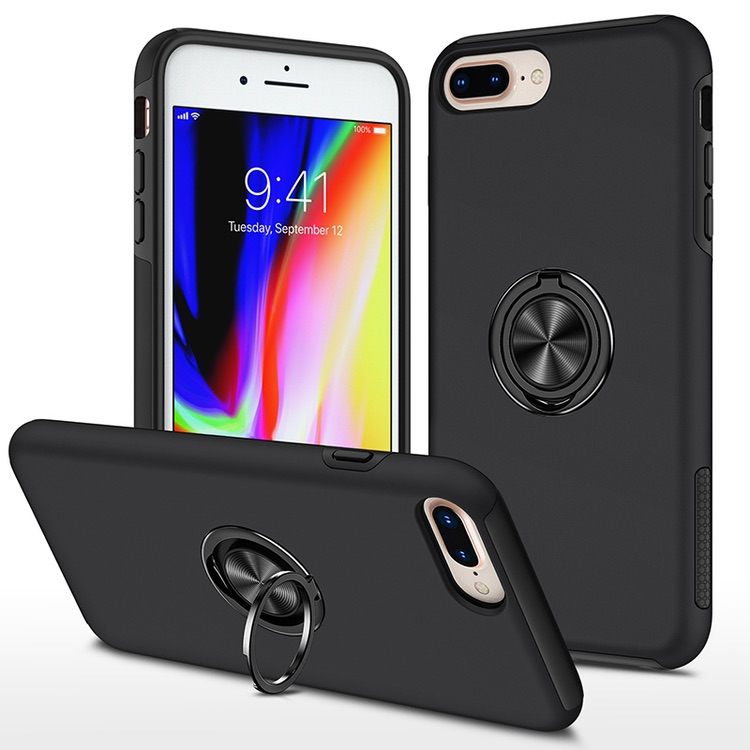 iPhone 8 Plus / iPhone 7 Plus Case with Metal Ring Holder - Black