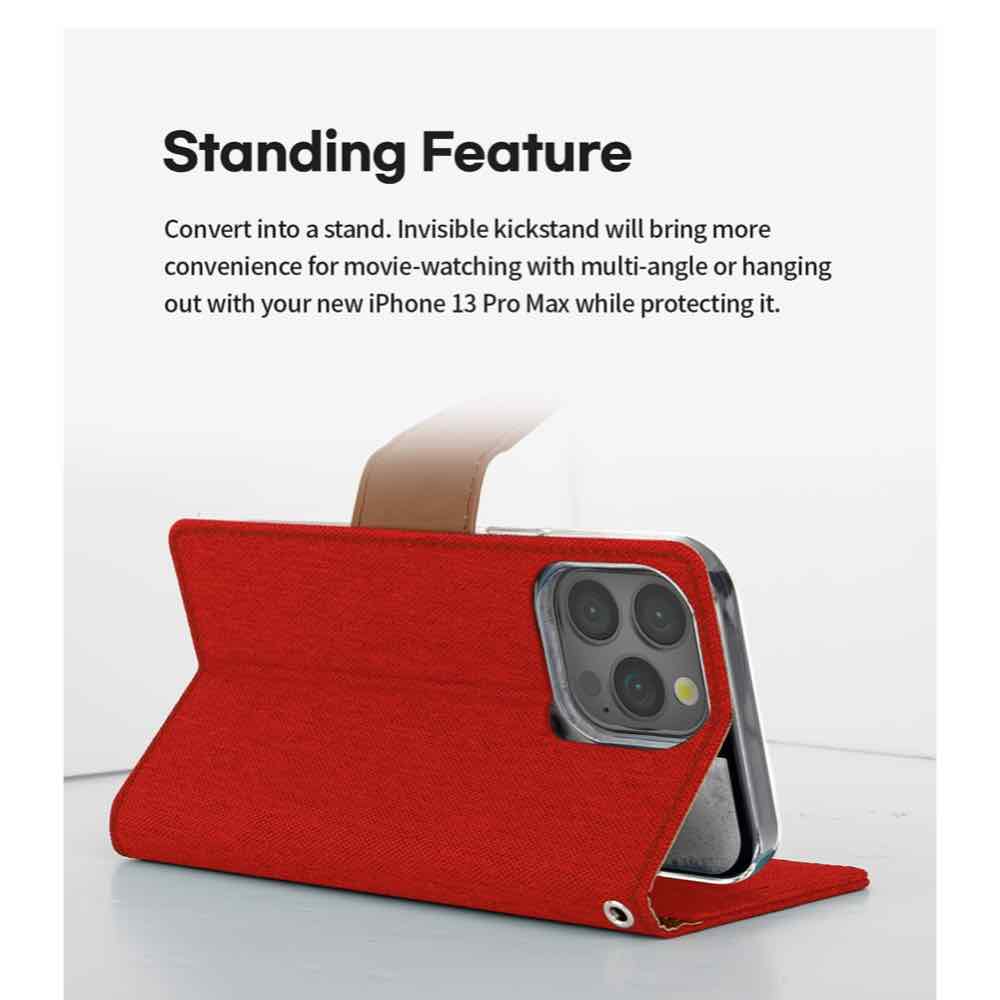 iPhone 13 Pro Max Case Mercury Canvas Diary Secure - Red