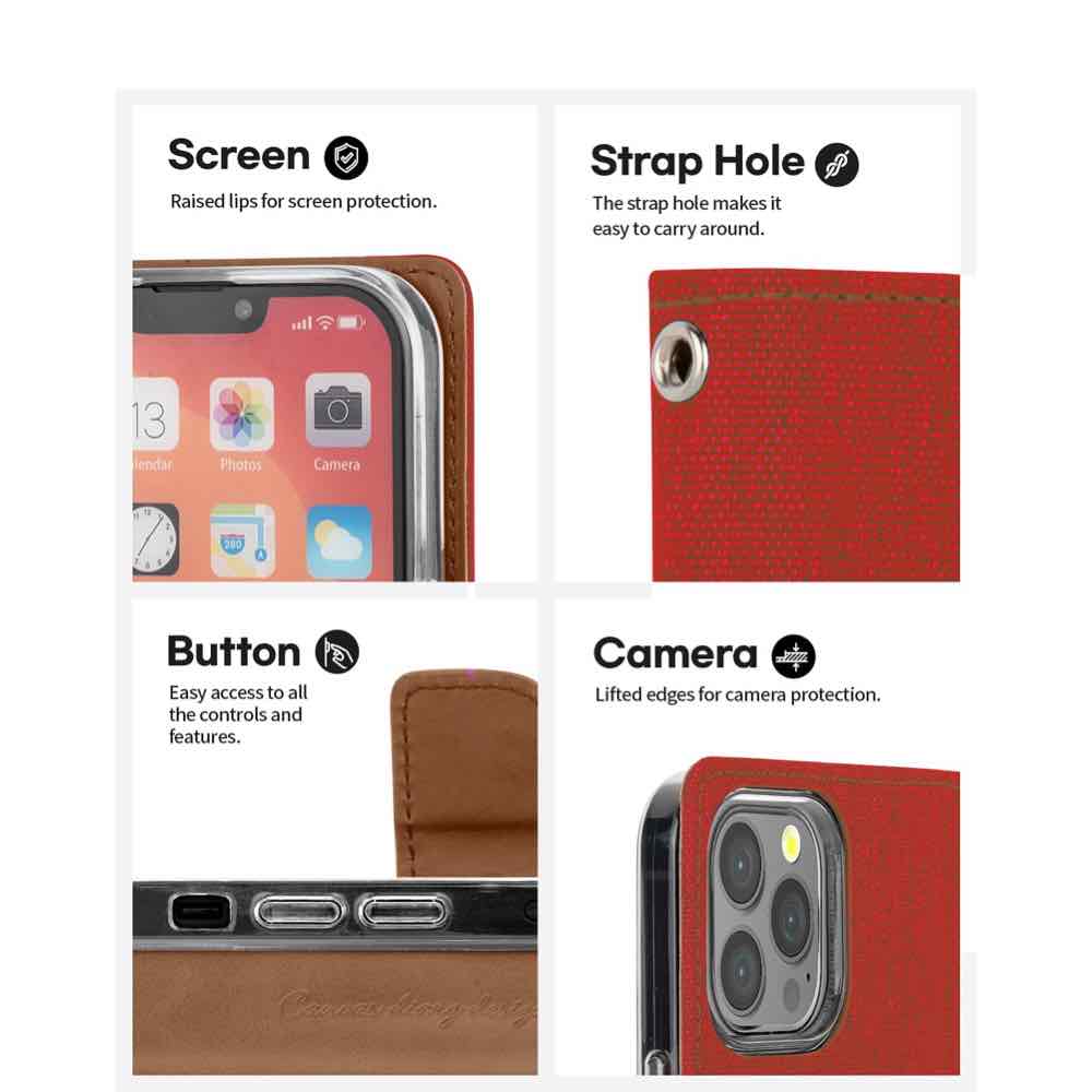 iPhone 13 Pro Max Case Mercury Canvas Diary Secure - Red