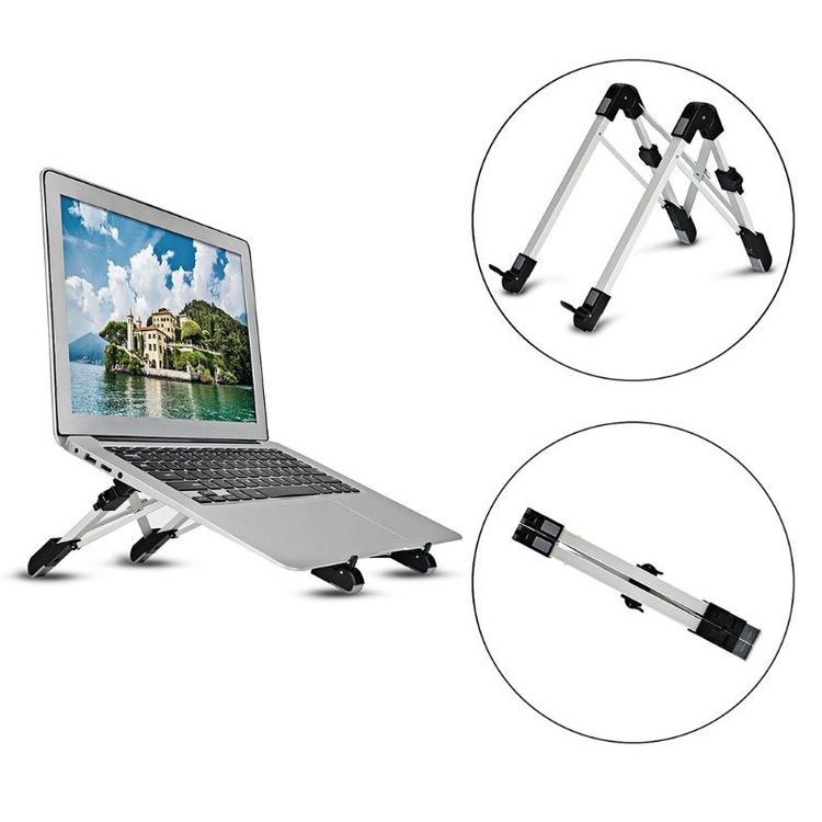 Laptop Height Extender Holder Stand Folding Portable Aluminum Alloy - Black