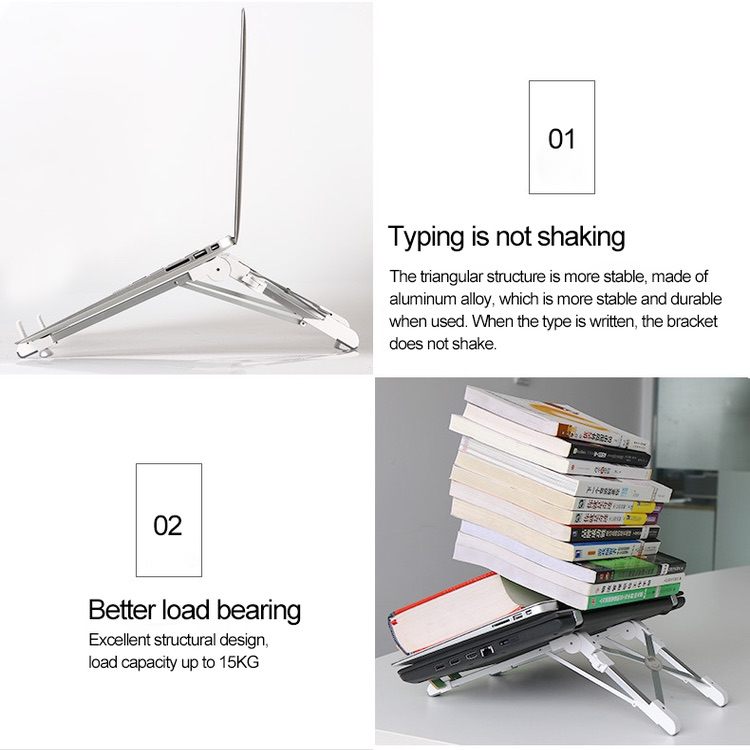 Laptop Height Extender Holder Stand Folding Portable Aluminum Alloy - Black