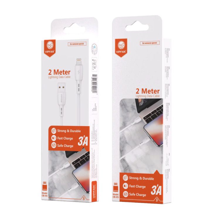 Lightning Cable 2M VIPFAN USB 3A Fast Charge - White