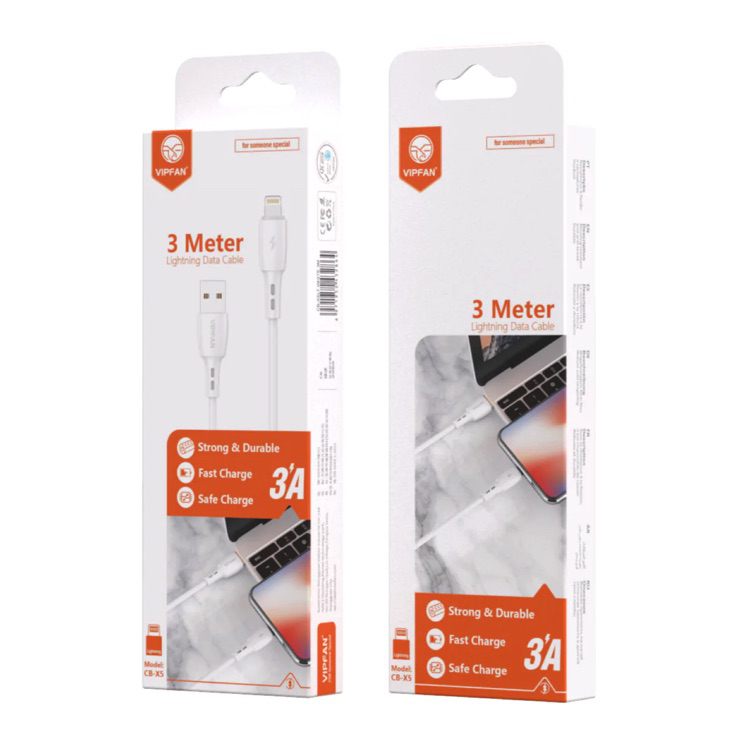 iPhone Lightning Cable 3M VIPFAN USB 3A Fast Charge - White