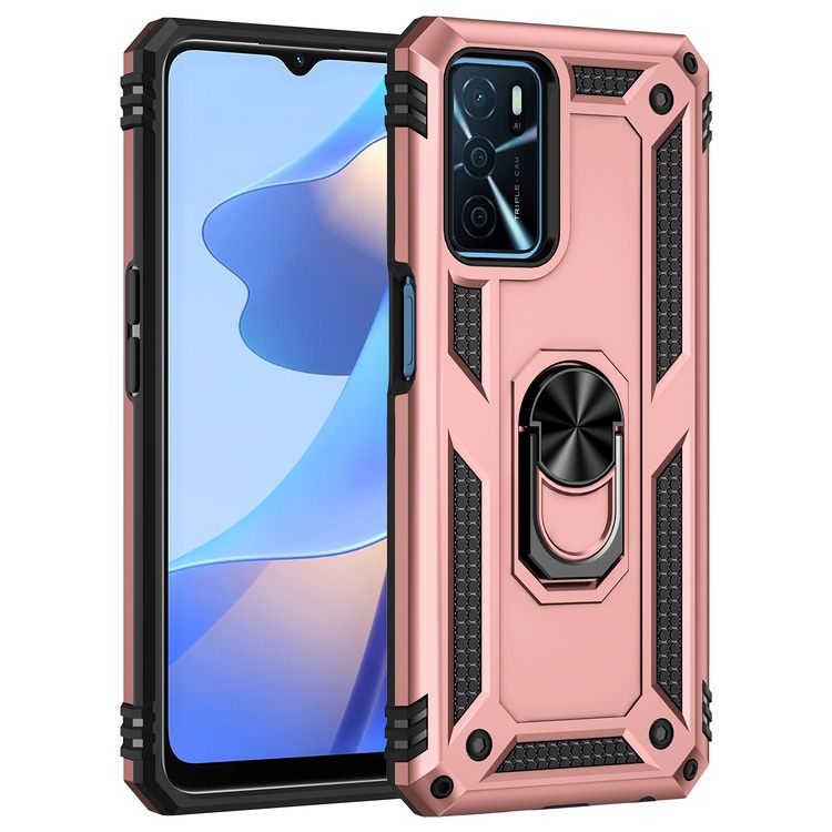 OPPO A16 Case Shockproof with Metal Ring Holder - Rose Gold