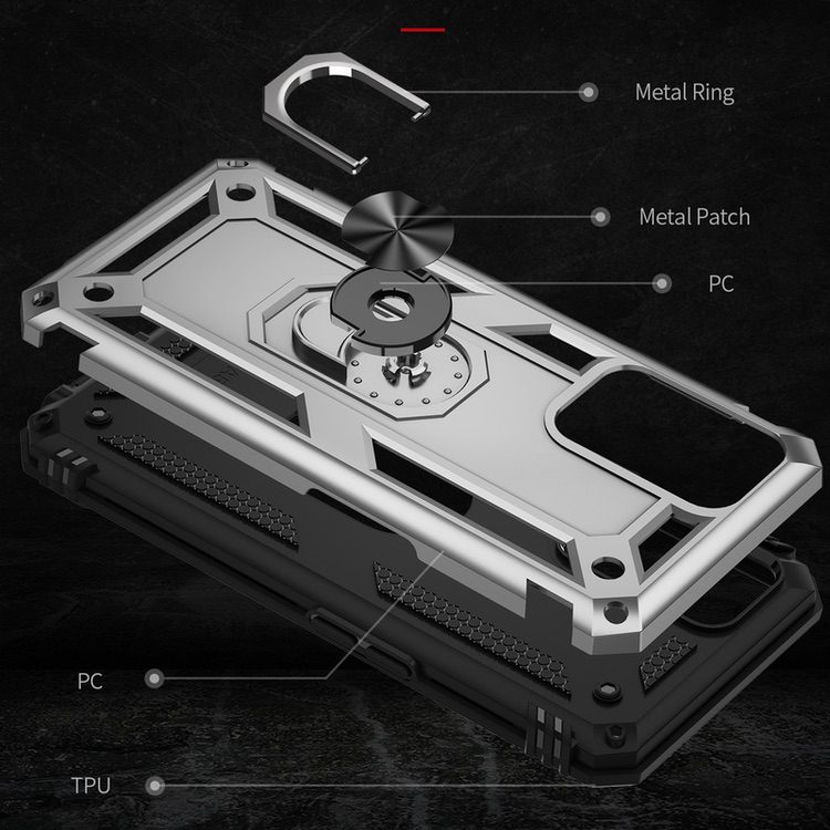 OPPO A16 Case Shockproof with Metal Ring Holder - Silver