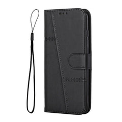 OPPO A16 Case Stitching Calf Texture Secure Wallet - Black