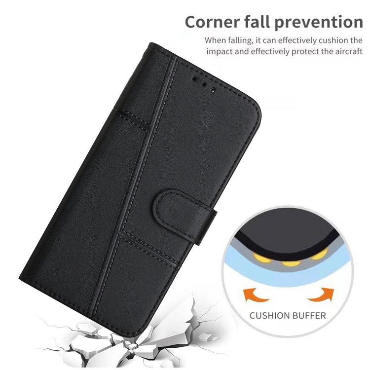 OPPO A16 Case Stitching Calf Texture Secure Wallet - Black