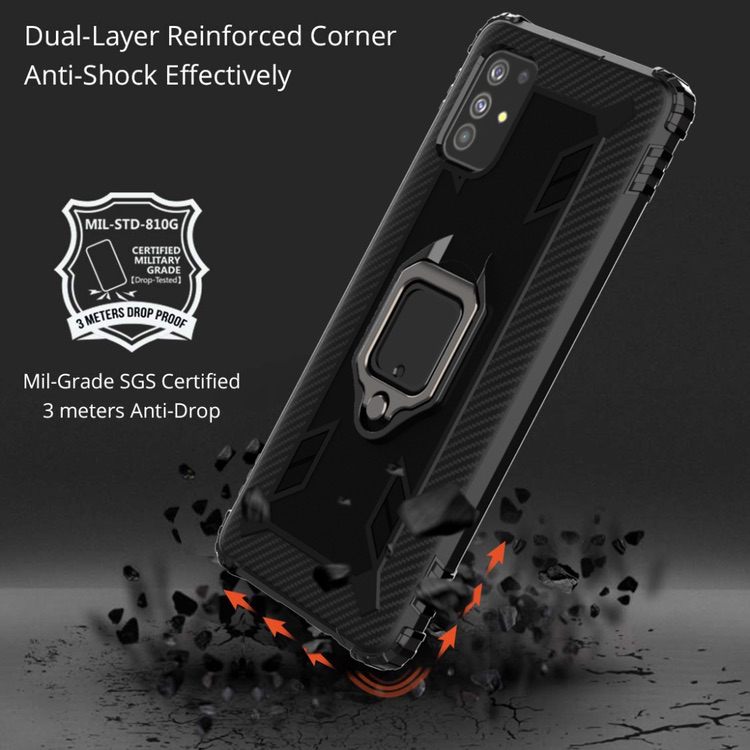 OPPO A52 / A72 / A92 Case Carbon Fibre With Ring Holder - Black