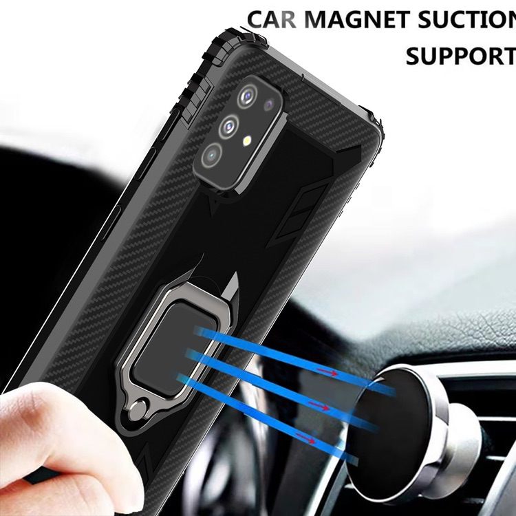 OPPO A52 / A72 / A92 Case Carbon Fibre With Ring Holder - Black