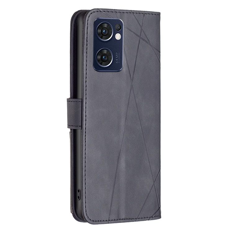 OPPO Find X5 Lite Case Magnetic Buckle Rhombus Texture - Black