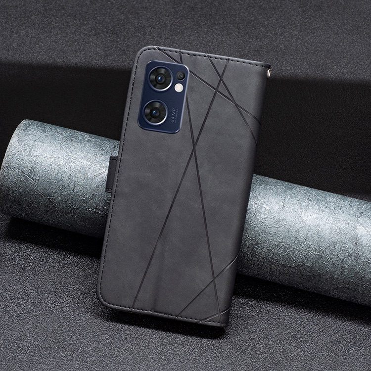 OPPO Find X5 Lite Case Magnetic Buckle Rhombus Texture - Black