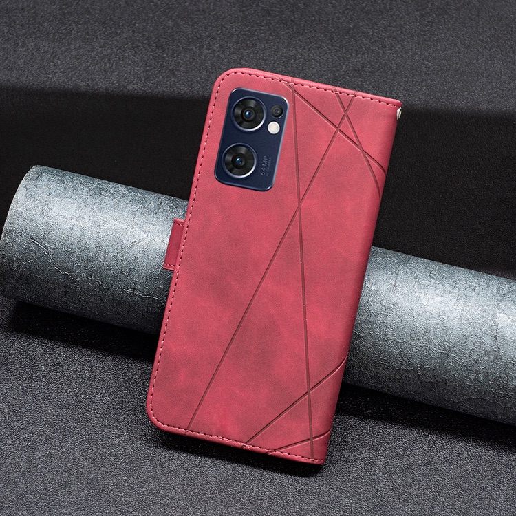 OPPO Find X5 Lite Case Magnetic Buckle Rhombus Texture - Red