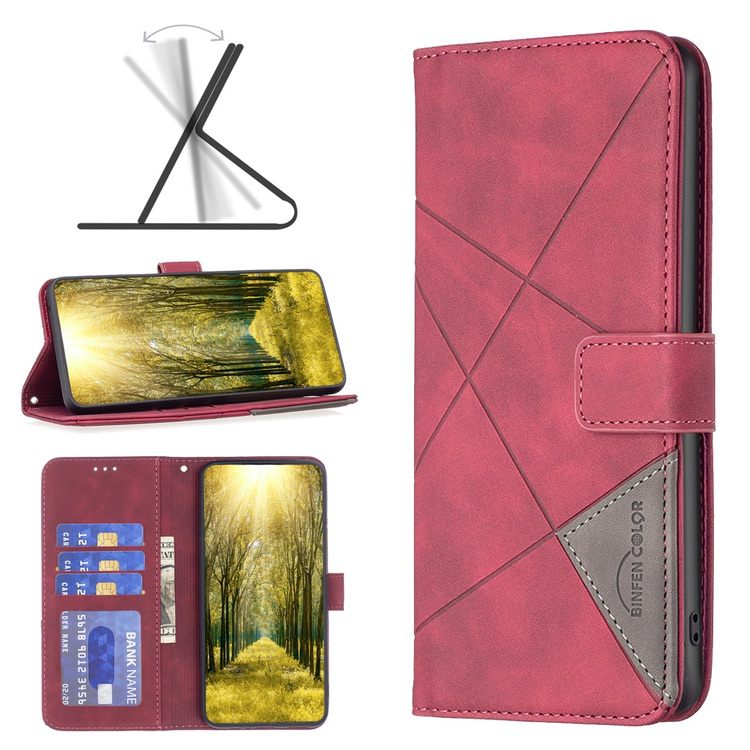 OPPO Find X5 Lite Case Magnetic Buckle Rhombus Texture - Red