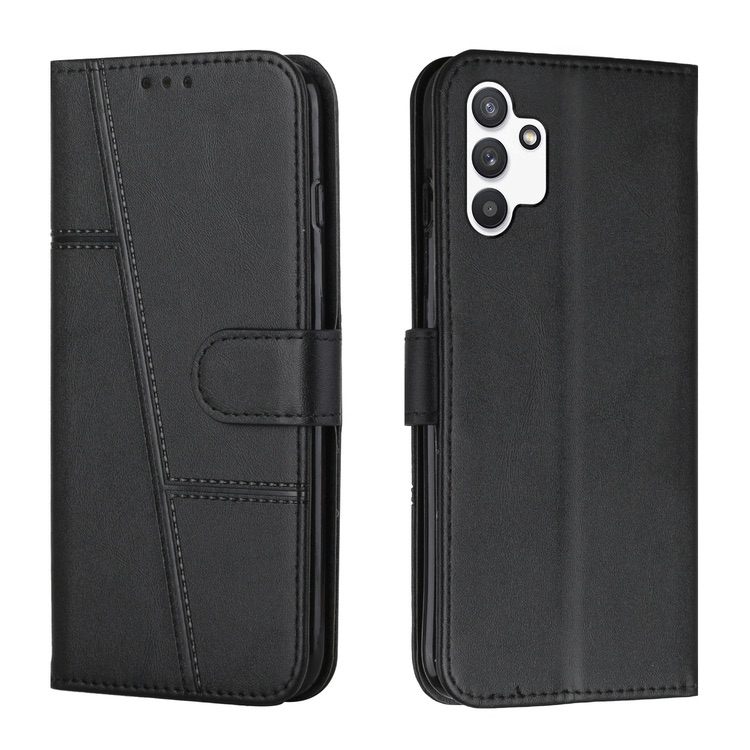 Samsung Galaxy A13 4G Case Stitching Calf Texture Secure Flip - Black