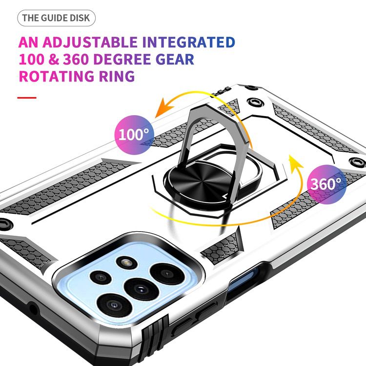 Samsung Galaxy A23 Case Shockproof with Metal Ring Holder - Silver