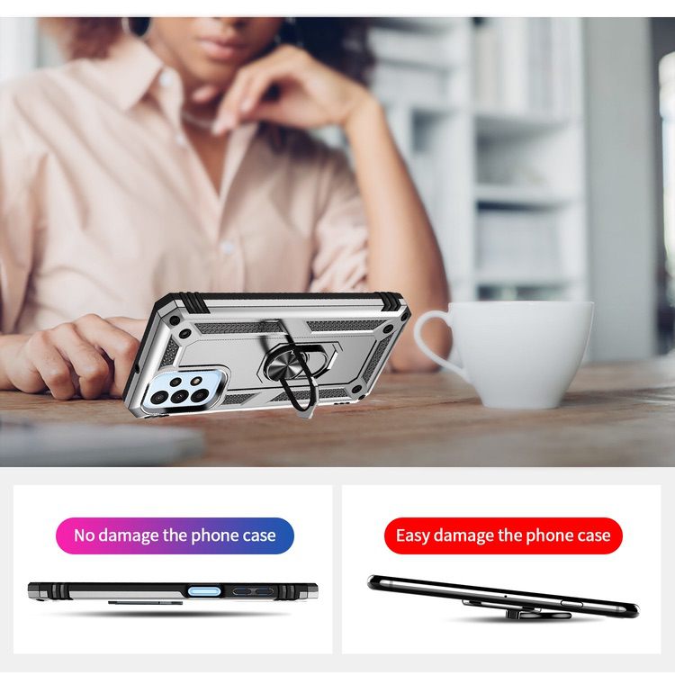 Samsung Galaxy A23 Case Shockproof with Metal Ring Holder - Silver