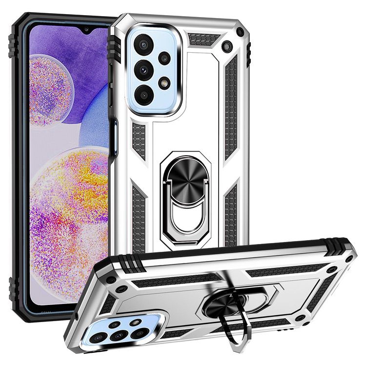 Samsung Galaxy A23 Case Shockproof with Metal Ring Holder - Silver